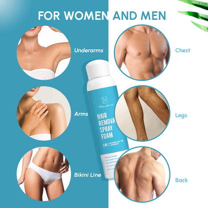 Hair Removal Spray Foam - Newest Formula from 100% Natural Ingredients - Effective & Painless - Cream - Body & Intimate Depilatory Spray Foam for Women & Men